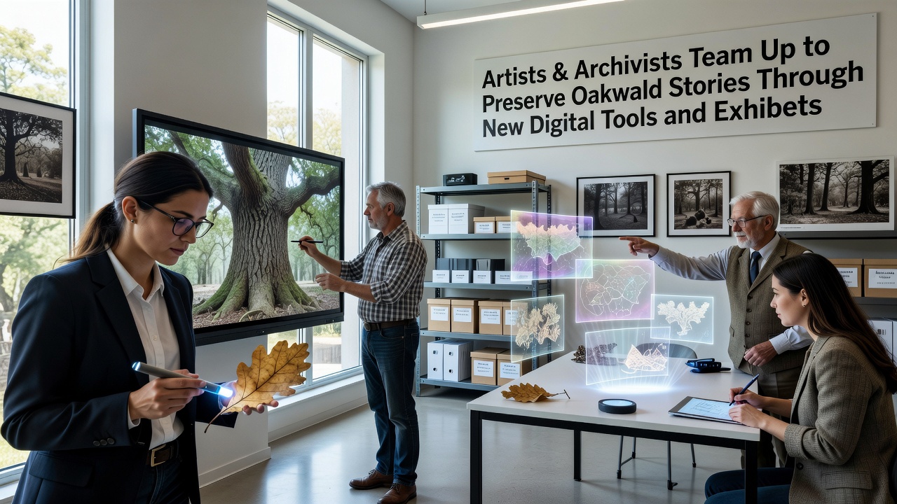 Interactive digital exhibit showcasing preserved Oakwald stories with artists and archivists collaborating